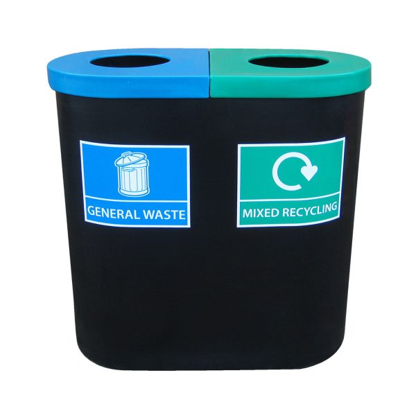 Popular Twin Recycling Bin with Recycling Graphic 140 Litre